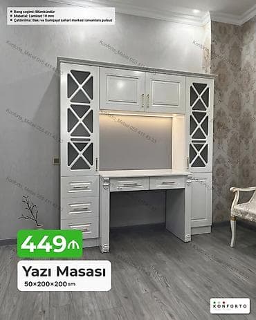 Mebel: Düz masa, Stulsuz, Polkalı, Siyirməli, Sadə laminat — 1