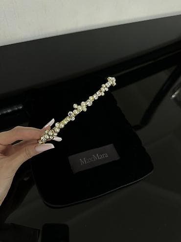 завивка волос: Orijinal Max Mara bəzəkli saç aksesuari - Şık, qızılı rəngli metal — 2