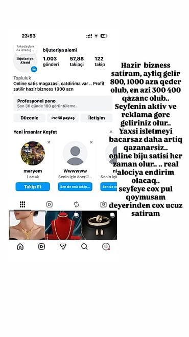 Hazır onlayn “Bijuteriya Aləmi” Instagram mağazası satılır lalafo.az -da Hazır onlayn “Bijuteriya Aləmi” Instagram mağazası satılır