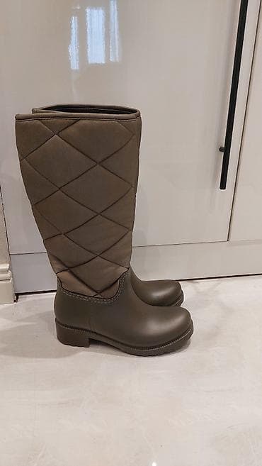 детские теплые резиновые сапоги: Qadın uzun çəkmə – zeytun-yaşıl rəng - Model: dizə yaxın uzunluqda — 2