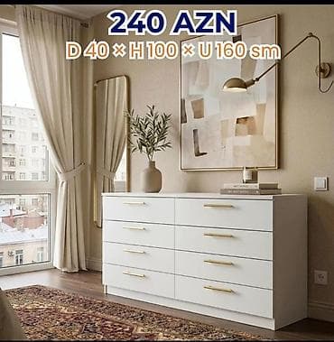 Komodlar: Ağ rəngli, minimal dizaynlı komod/dresser. Ölçülər: - Dərinlik: 40 sm — 1