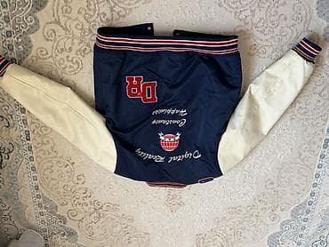 kolej jaket: Varsity/kollec stilində unisex jaket - Rəng: göy bədən, krem rəngli — 2