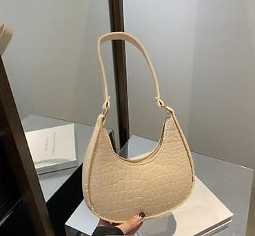 Bej rəngli çiyin çantası - Forma: yarımay (hobo) siluet - Material
