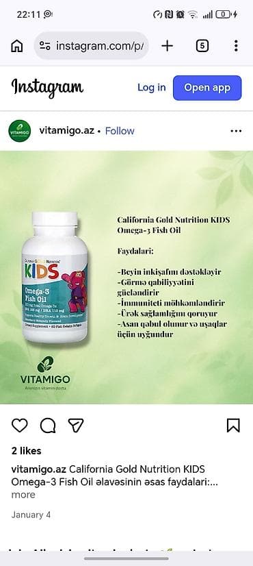 California Gold Nutrition KIDS Omega-3 Fish Oil – uşaqlar üçün omeqa-3