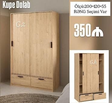 skaf kupe: Kupe Dolab - Ölçü: 200 × 120 × 55 sm - Rəng seçimi var - Sürgülü qapı — 1