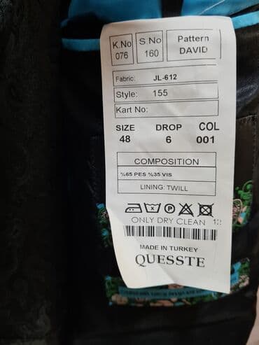 kişi ucun klassik qara kostyum: Quesste Cerimonia bəylik kostyumu köynək+baboçka hədiyyə . Hər biri — 6