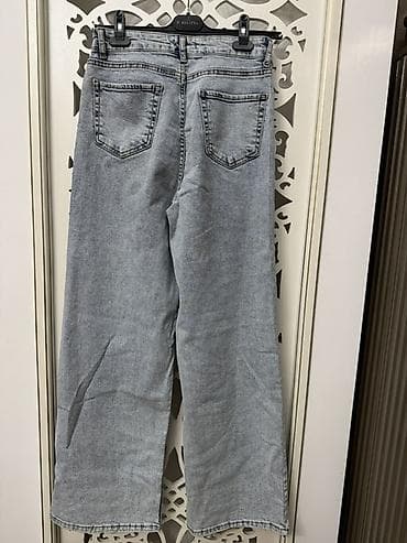 cins sumka: Geniş kəsimli açıq boz rəngli cins şalvar - Model: wide-leg (palazzo — 2