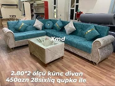 Künc divan dəsti - Ölçü: 2.80 × 2 m - Rəng və dizayn: Mavi-yaşıl