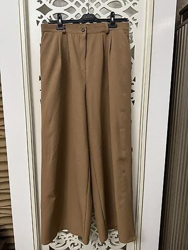 qadin geyim: Qadın şalvarı – bej/karamel rəng Model: wide-leg (geniş kəsim), düz — 1