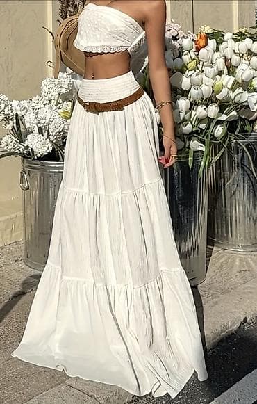 Sviterlər: Ağ bohem üslublu uzun ətək - Rəng: qar bəyaz - Kəsim: çoxqatlı, geniş — 1