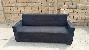şişmə divan: Qara rəngli 3 nəfərlik divan - Minimalist, düz xətli dizayn - Yumşaq — 1