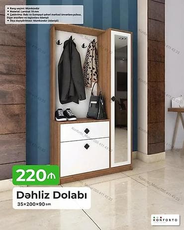 Dəhliz dolabı – 35×200×90 sm - Material: 18 mm laminat - Rəng seçimi
