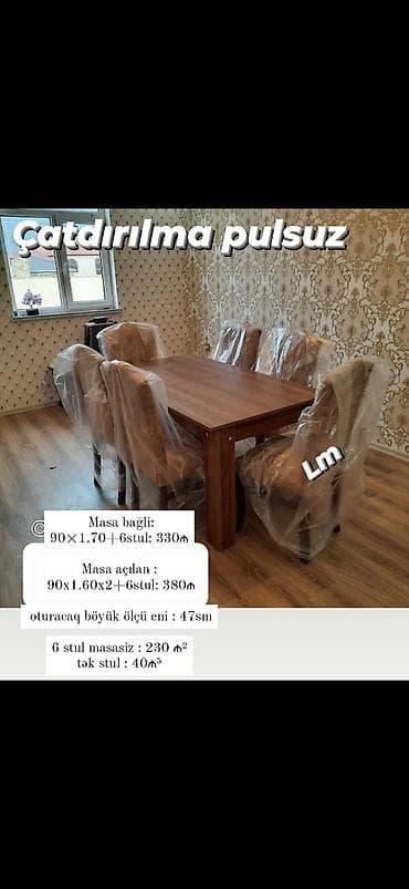 tek stullar: *masa dəsti* _*masa +6 stull💥*_ masa bağlı: 90×1.70+6stul: *330₼* ³ — 1