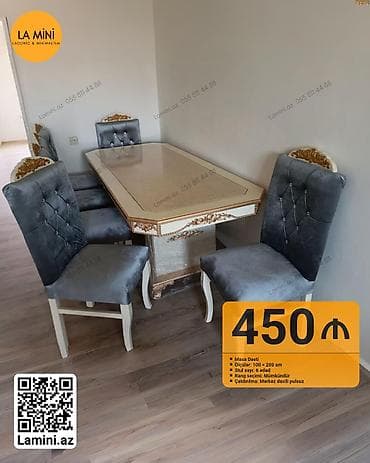 stol dəst: Qonaq otağı üçün, Dördbucaq masa, 6 stul — 1