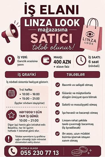 face model vakansiya: Satış məsləhətçisi tələb olunur, Yalnız qadınlar üçün, İstənilən yaş, Təcrübəsiz, Aylıq ödəniş — 1