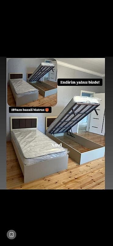 krafat: Bazalı tək nəfərlik çarpayı və matrass dəsti - Ölçü: tək nəfərlik — 1