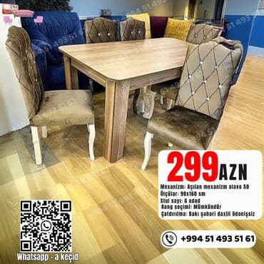 Qonaq otağı üçün, Yeni, Açılan, Dördbucaq masa, 6 stul lalafo.az -da Qonaq otağı üçün, Yeni, Açılan, Dördbucaq masa, 6 stul