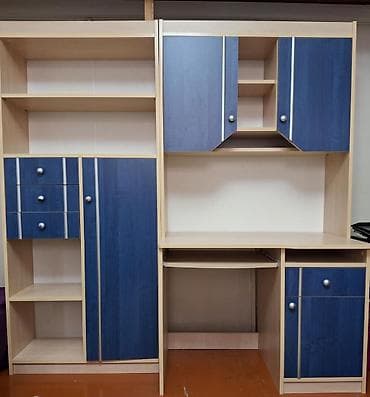 komputer setup: Mebelyığma dəsti – iş masası və saxlama modulları - Rəng: açıq ağac — 2