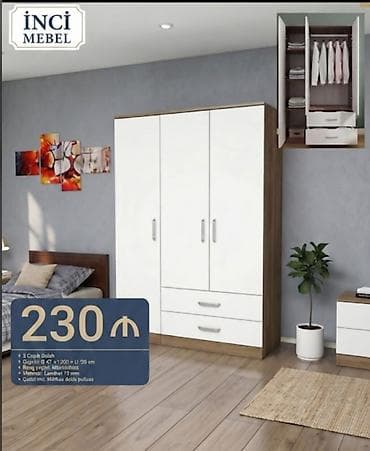 Yeni, 3 qapılı, Siyirməli, Ağ, Açılan, Düz dolab — 1