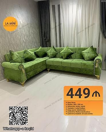 Künc divan, Açılan, Bazalı, Vеlur parça, Şəhərdaxili pulsuz çatdırılma