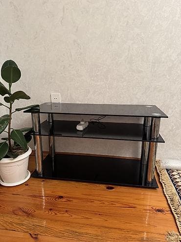 Кровати: Прямой ТВ стенд, С полками, Стеклянный — 2