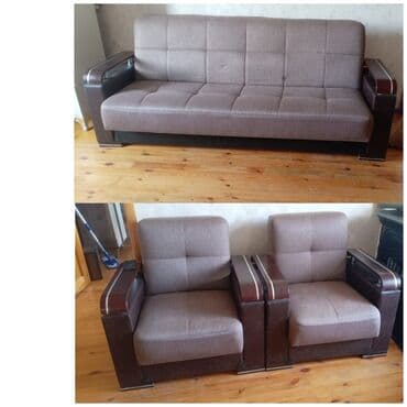 kreslo açılan: İşlənmiş, Di̇van-kravat, 2 kreslo, Bazalı, Açılan — 1