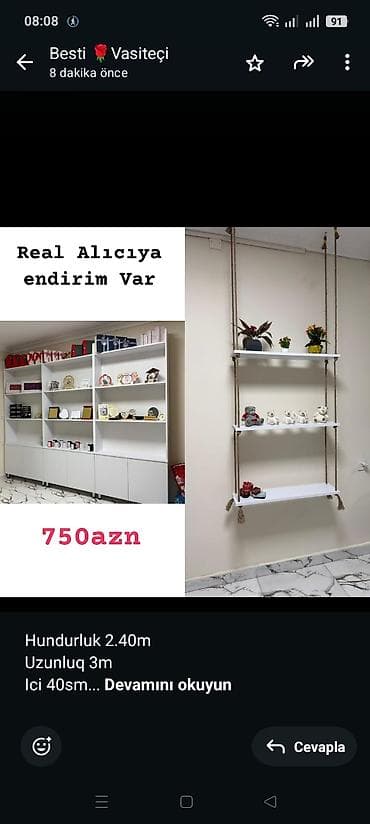 Hundurluk 2.40m Uzunluq 3m Ici 40sm Material laminat. Qiymet 750azn