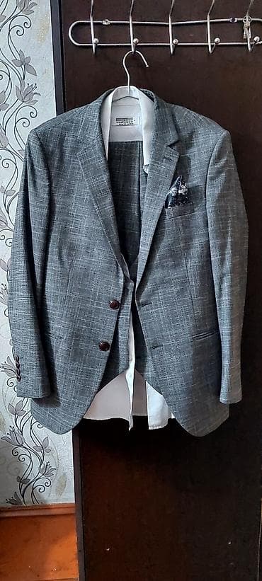 kostyum 56: VINCHECO kişi üçlü kostyum dəsti - Rəng və naxış: Boz rəngdə, incə — 2