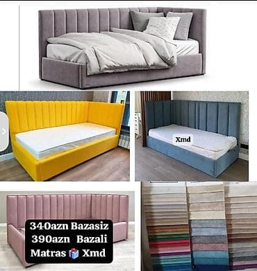 metbex mebeller: Müasir dizaynlı yumşaq başlıqlı çarpayı/taxt modelləri - Düz xətli — 1