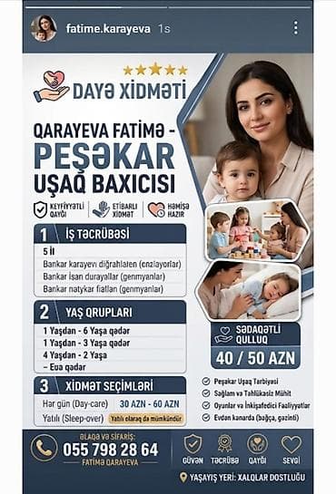Peşəkar dayə xidməti – Qarayevə Fatimə Xidmətin məzmunu: - Uşaq lalafo.az -da Peşəkar dayə xidməti – Qarayevə Fatimə Xidmətin məzmunu: - Uşaq