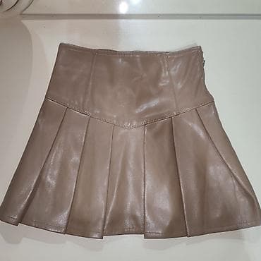 deri pencek: 3-5 yaşlı Qız uşağı üçün mini ətək, dəri, qəhvəyi-bej rəng, astarlı - — 2