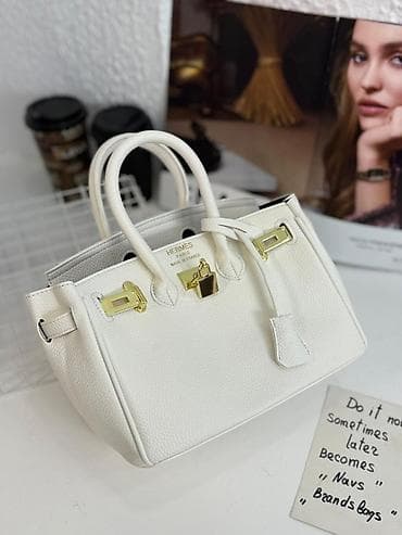 Çantalar: Ağ rəngli, dəri materialdan hazırlanmış Hermes Birkin tipli qadın əl — 1