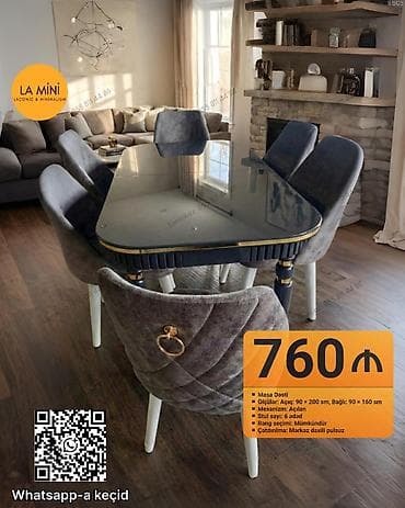 Qonaq otağı üçün, Açılan, Dördbucaq masa, 6 stul