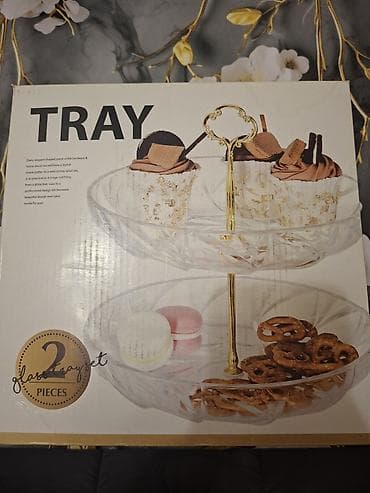 Tort və şiriniyyat qabı, rəng - Qızılı, Şüşə