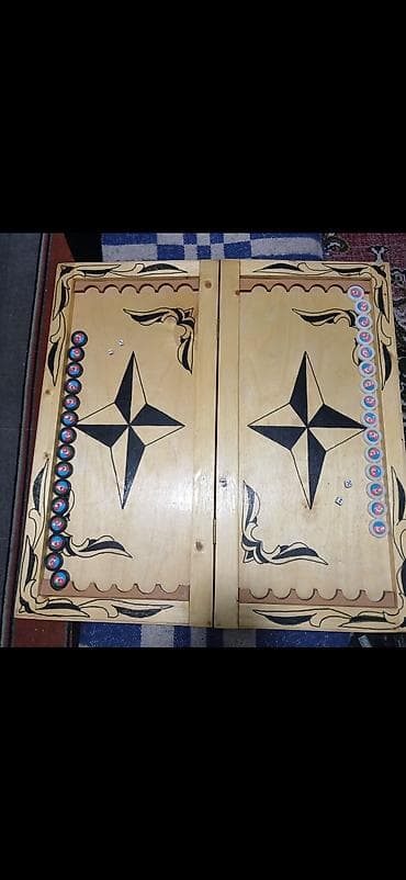 Taxta nərd–şeﬃl‑şahmat dəsti - Material: cilalanmış təbii ağac, qara — 2