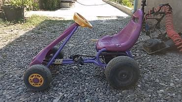 velesiped: Uşaq pedallı gokart - Rəng: bənövşəyi-göy gövdə, sarı sükan və təkər — 1
