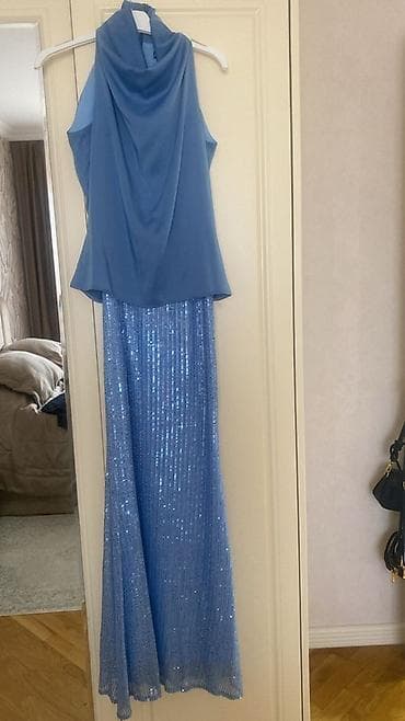 Mavi rəngli ziyafət geyimi - Üst hissə: yumşaq, axıcı parça, halter