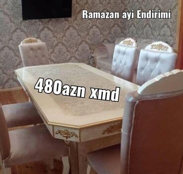 Masa və oturacaq dəstləri: Qonaq otağı üçün, Yeni, Açılmayan, Dördbucaq masa, 6 stul — 4