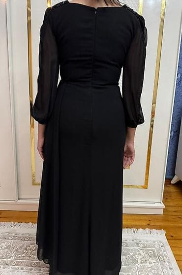 is paltari: Qara rəngli uzun ziyafət geyimi - Klassik uzun siluet, axıcı şifon — 3