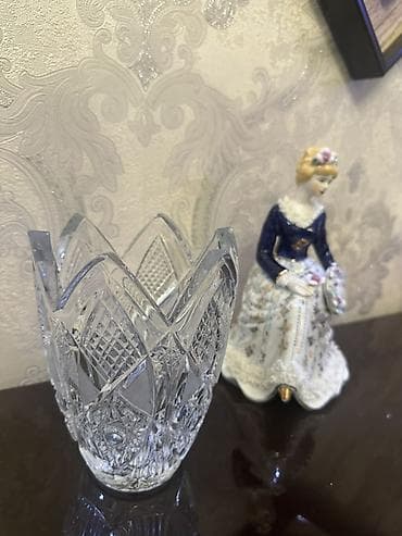 avara sekilleri: Kəsmə naxışlı kristal qab və vaza seti - Material: qalın, parlaq — 3