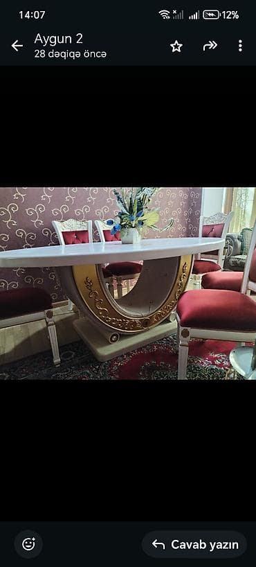 matras yeni: Qonaq otağı üçün, İşlənmiş, Açılmayan, Oval masa, 6 stul — 3