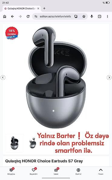 honor: Yeni Simsiz (Bluetooth) Qulaqcıqlar, Honor, rəng - Boz — 1