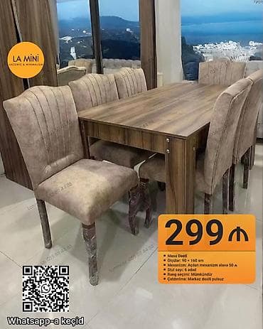 masa destleri: Qonaq otağı üçün, Açılan, Dördbucaq masa, 6 stul — 1