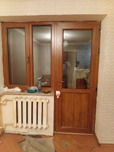 plastik ayna qapi: Taxta rəngli plastik qapı-pəncərə bloku və əlavə otaq qapısı - Balkon — 3