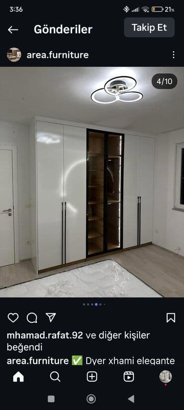 угловой шифоньер в спальню: Новый, Распашной, 2 двери Прямой шкаф, Гардеробный шкаф, Азербайджан — 20