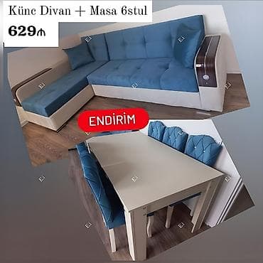 kamp stulu: Künc Divan + Masa +6stul - 629Azn💥 Rəng seçimi var ✔️Divanin ölçüsü  — 1
