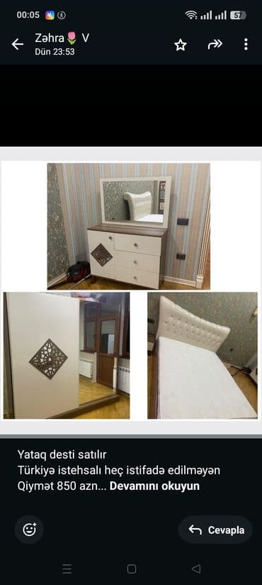 Yataq desti satılır Türkiyə istehsalı heç istifadə edilməyən Qiymət