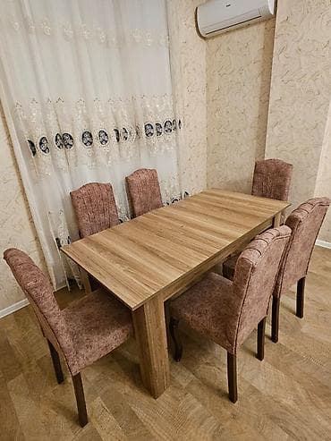 kohnə stul: Qonaq otağı üçün, İşlənmiş, Kvadrat masa, 6 stul — 1