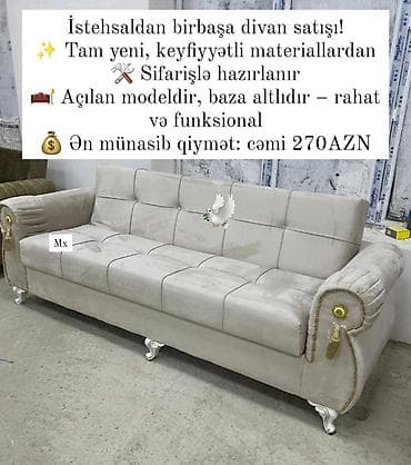 Divan, Qonaq otağı üçün, Vеlur parça, Bazalı, Açılan