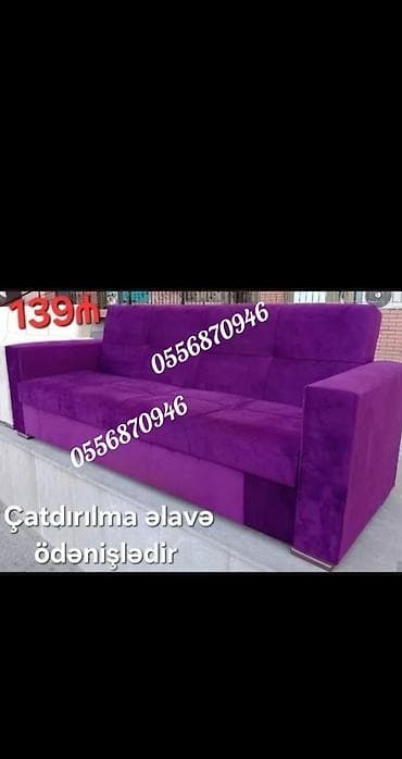 Di̇van-kravat, Yeni, Açılan, Bazasız, Vеlur parça, Ödənişli çatdırılma